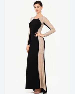 Avery G Embellished Beaded Illusion Gown Dress Long Sleeve Black Prom Event 12